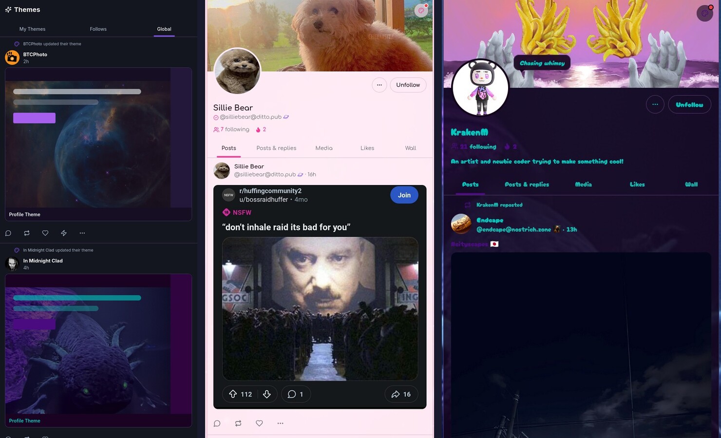 Themed Ditto profiles -- each one a unique world of color and personality